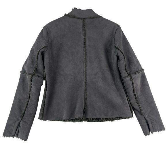 VELVET Anthropologie Faux Sheerling Charcoal Gray Zip Up Jacket SZ XL EUC - Picture 2 of 10